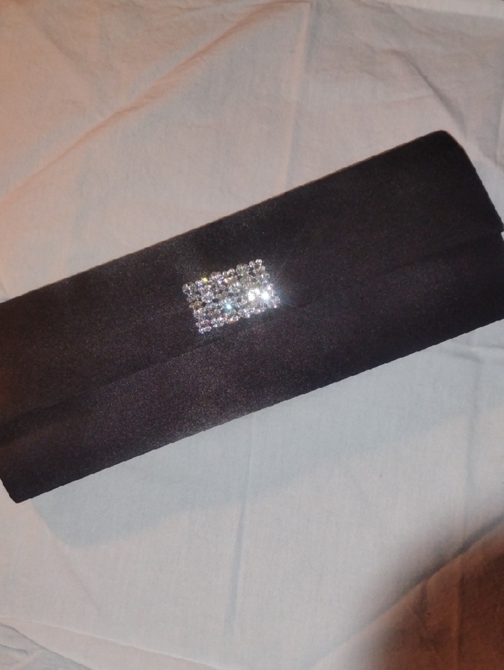 Black Satin Clutch with Crystal Rectangular Accent